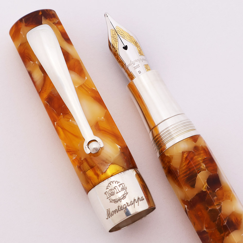 Montegrappa Symphony Fountain Pen - Marbled Amber, Sterling Trim